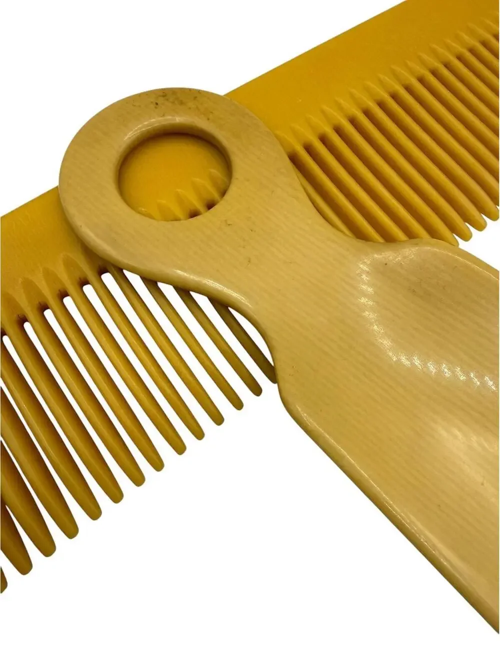 Vintage Yellow Celluloid Shoehorn and Hair Comb Set, Vanity Decor